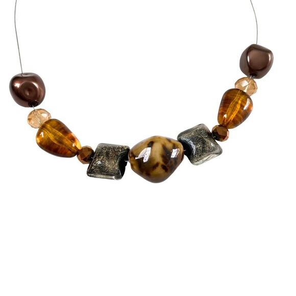 Handmade Silver Wire Single Clasp Brown Stone Beaded Necklace - Picture 3 of 4